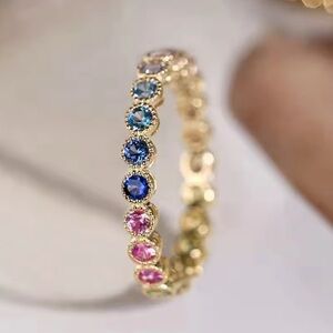 ✨ Rainbow Eternity Band – Gold-Tone Multi-Color Ring (Size 8) ✨